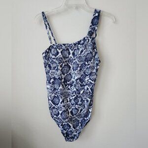 CHRISTINA | One Shoulder Swimsuit One Piece Blue Snakeskin Sz 12